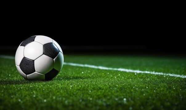 Soccer Ball on Green Field with Dark Background