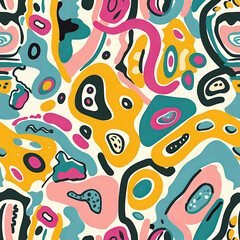 Naklejka premium Seamless doodle pattern, colorful with pastel colors, digital paper for printing, graphic design, product designs, stickers and many more.