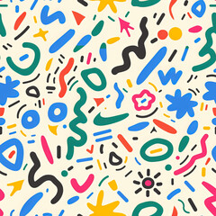 Seamless doodle pattern, colorful with pastel colors, digital paper for printing, graphic design, product designs, stickers and many more.