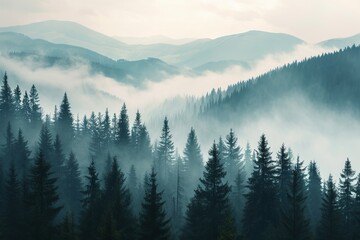 Foggy forest in the mountains