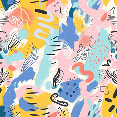 Seamless doodle pattern, colorful with pastel colors, digital paper for printing, graphic design, product designs, stickers and many more.
