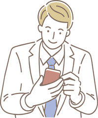 Illustration of a Businessman Holding a Smartphone and Smiling
