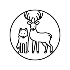 Deer and wolf color line icon. Wild forest canine animals.