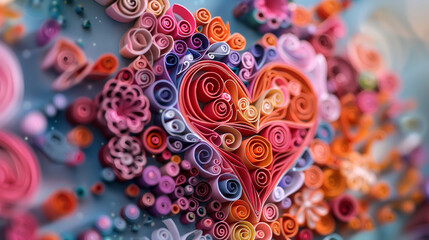 A breathtaking paper quilling kirigami masterpiece featuring a 3D heart in stunning close up