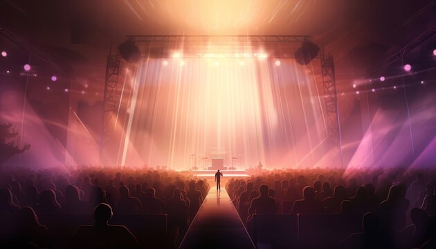 Stage for live concert Online transmission. Stage for online live concert. Concert live streams available online. Generative AI.