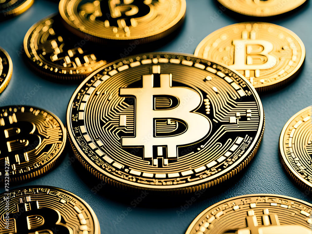 Poster bitcoin-resting-on-a-reflective-surface-captured-with-kodak-portra-aesthetic-backlit-for-a-soft