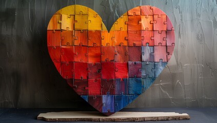 A representation of complex emotions through a heart made of interlocking red and blue puzzle pieces