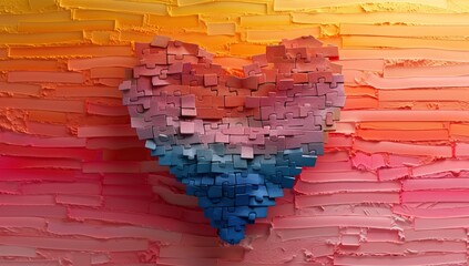 A multicolored heart shape is formed by arranged puzzle pieces representing completeness and love
