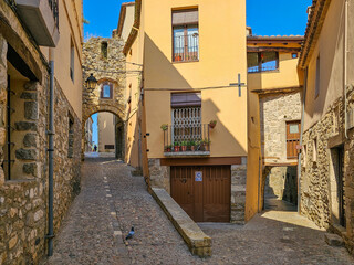 Street in Besalú, medieval town in La Garrotxa (Girona), Catalonia