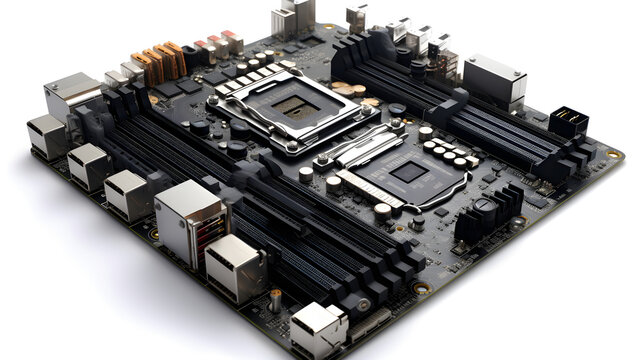 High-Definition Image of a High End Computer Motherboard Displaying Various Components