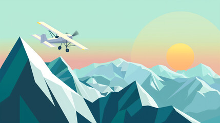 Small plane flying over mountains