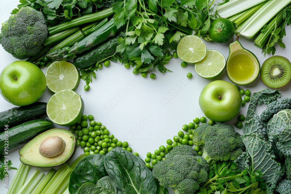 Leinwandbilder a heart-shaped arrangement filled with a colorful array of fresh fruits and vegetables, carefully pl