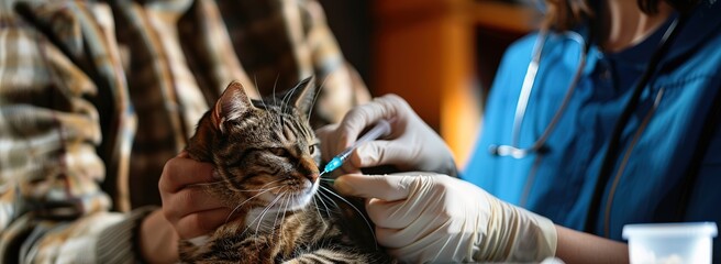Professional veterinarian examining a beautiful cat in a modern veterinary clinic