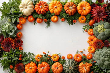 Fototapeta premium A colorful array of various vegetables are artfully arranged in a circular formation, creating a vibrant display of textures and shapes