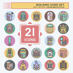 Icon Set Building. related to Icon Construction symbol. color mate style. simple design editable. simple illustration