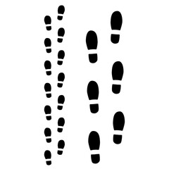 Human step footprints paths. Step by step vector isolated on white background. Trace of children's and adults footprints of person in boots. Track from shoe sole prints. Road of human feet.