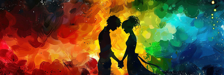 LGBT anime manga wallpaper, rainbow love and respect, strong - obrazy, fototapety, plakaty