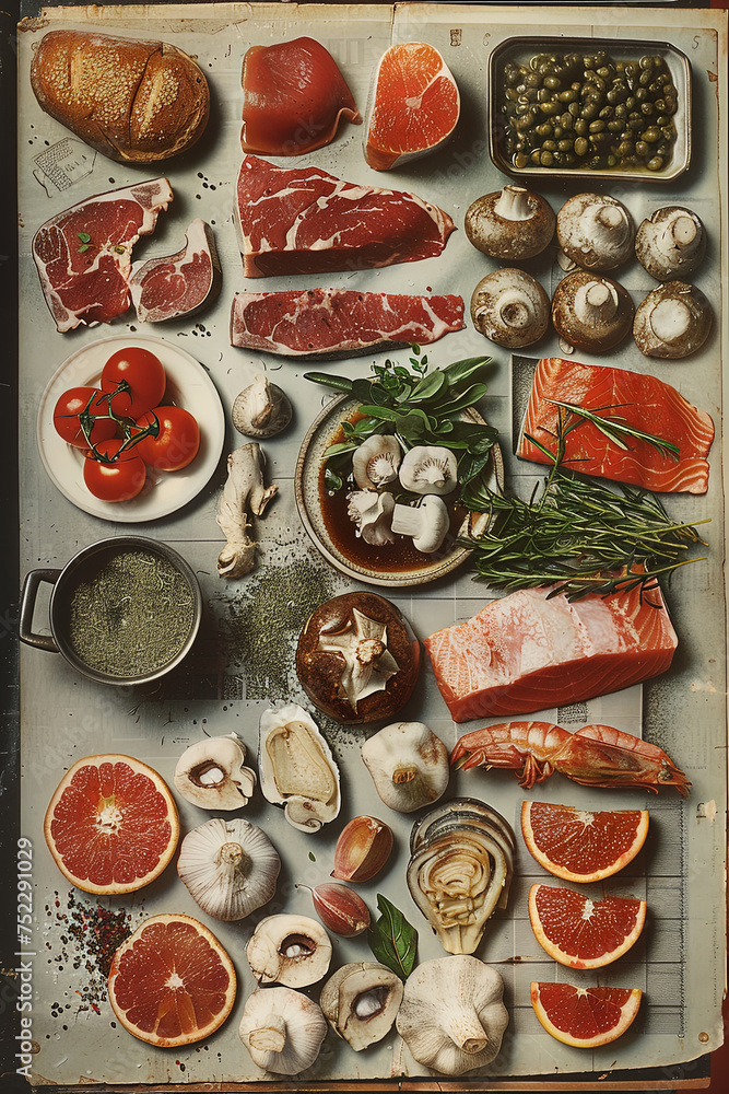 Poster A visually stunning table is laden with a vibrant array of various foods, showcasing a delicious and diverse culinary spread