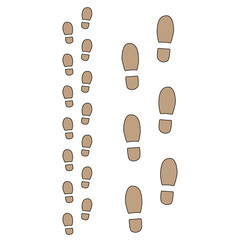 Human step footprints paths. Step by step vector isolated on white background. Trace of children's and adults footprints of person in boots. Track from shoe sole prints. Road of human feet.