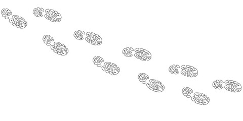 Human step footprints paths. Step by step vector isolated on white background. Trace of foot prints of person in boots. Track from shoe sole prints. Road of human feet.