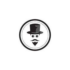 Design a logo in the form of a mustache, bearded man who uses a hat and glasses