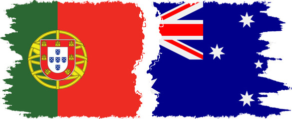 Australia and Portugal grunge flags connection vector