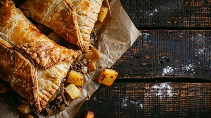 Delicious Cornish Pasty on Rustic Background