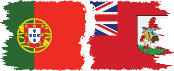 Bermuda and Portugal grunge flags connection vector