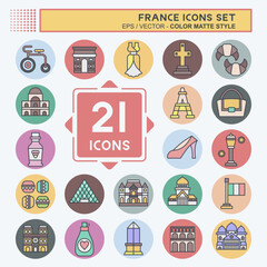 Icon Set France. related to Holiday symbol. color mate style. simple design editable. simple illustration