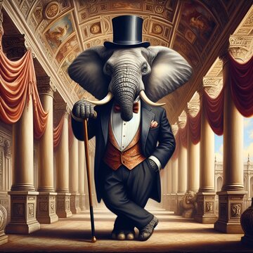 Beautiful elephant with hat and stik
