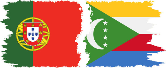 Comoros and Portugal grunge flags connection vector