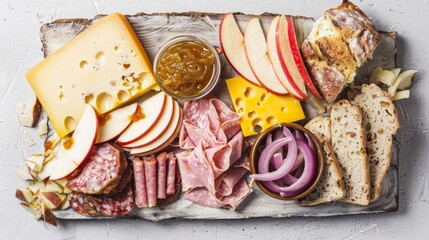 Rustic Ploughman's Lunch with Sharp Cheddar and Cold Cuts