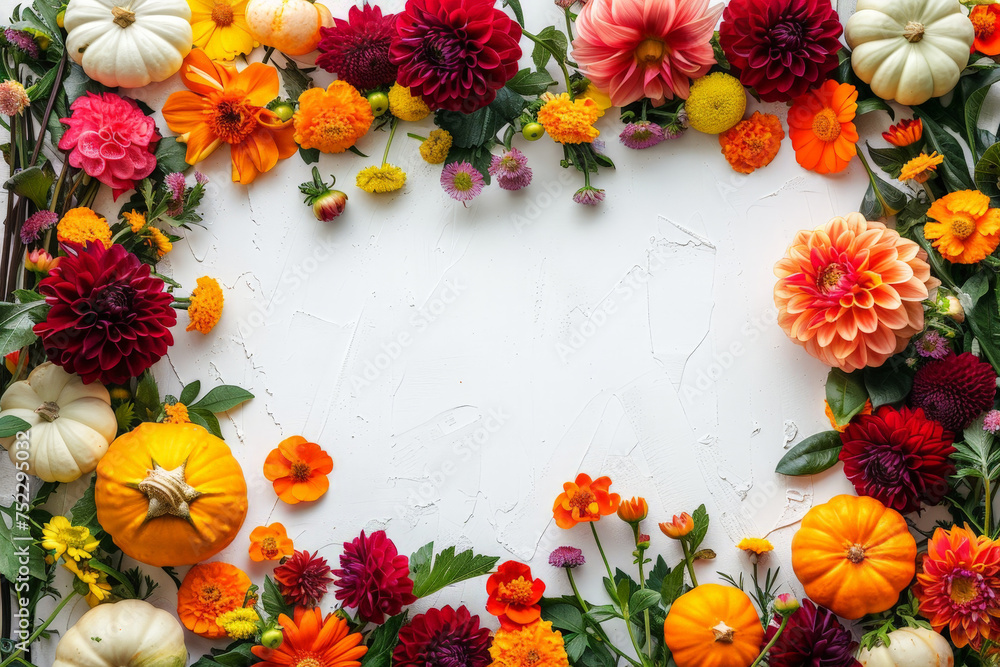 Poster a vibrant array of flowers beautifully arranged in a circular formation, creating a mesmerizing and 