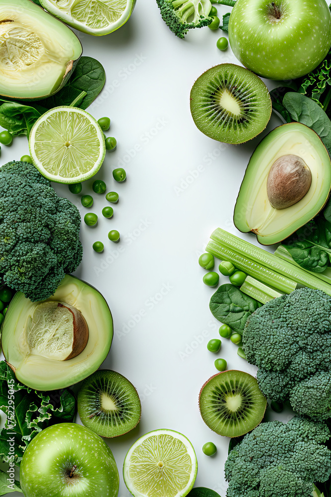 Canvas Prints A bountiful display of vibrant green vegetables adorning a pristine white table, showcasing an array of natures freshest offerings