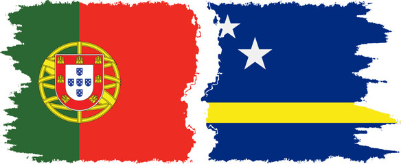 Curacao and Portugal grunge flags connection vector