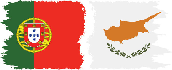 Cyprus and Portugal grunge flags connection vector