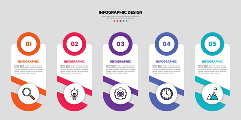 Modern business infographic template, geometric shape with 5 options or steps icons. - obrazy, fototapety, plakaty