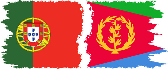 Eritrea and Portugal grunge flags connection vector