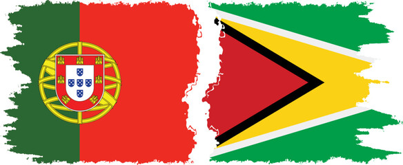 Guyana and Portugal grunge flags connection vector