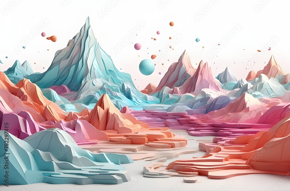 Poster colorful complexity: an exploration of shape, form, and texture in an abstract mountainous design, g