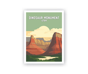 Dinosaur Monument, Utah Illustration Art. Travel Poster Wall Art. Minimalist Vector art