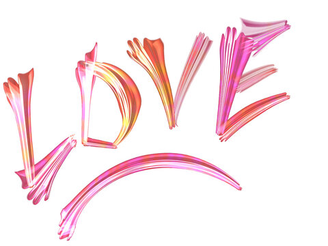 Neon 3d pink and orange arrows making the word love. love 3d text on transparent background, hand drawn sticker