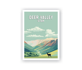 Deer Valley, Utah Illustration Art. Travel Poster Wall Art. Minimalist Vector art