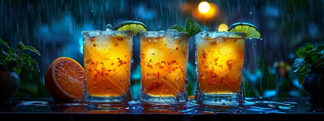 Refreshing Citrus Cocktails in Rainy Ambiance