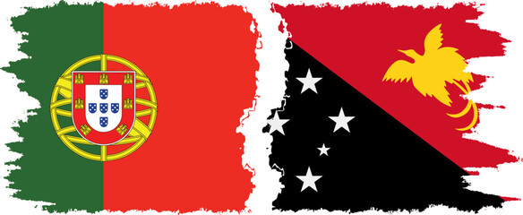 Papua New Guinea and Portugal grunge flags connection vector