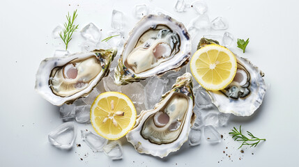 Chilled Oysters with Lemon and Ice on Plate