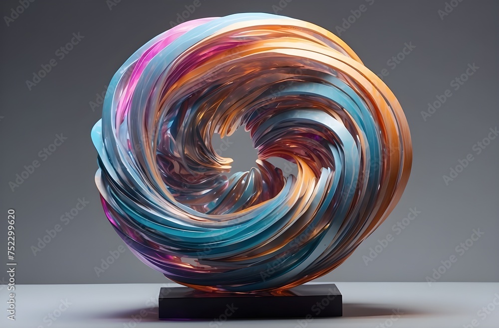 Poster the elegance of abstract art: a shiny glass sculpture with twisting curves and a colorful gradient, 