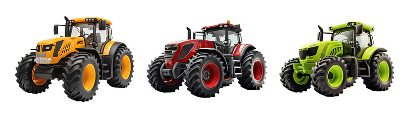 Obraz premium Collection of set 3D tractor isolated on transparent background. PNG file, cut out 