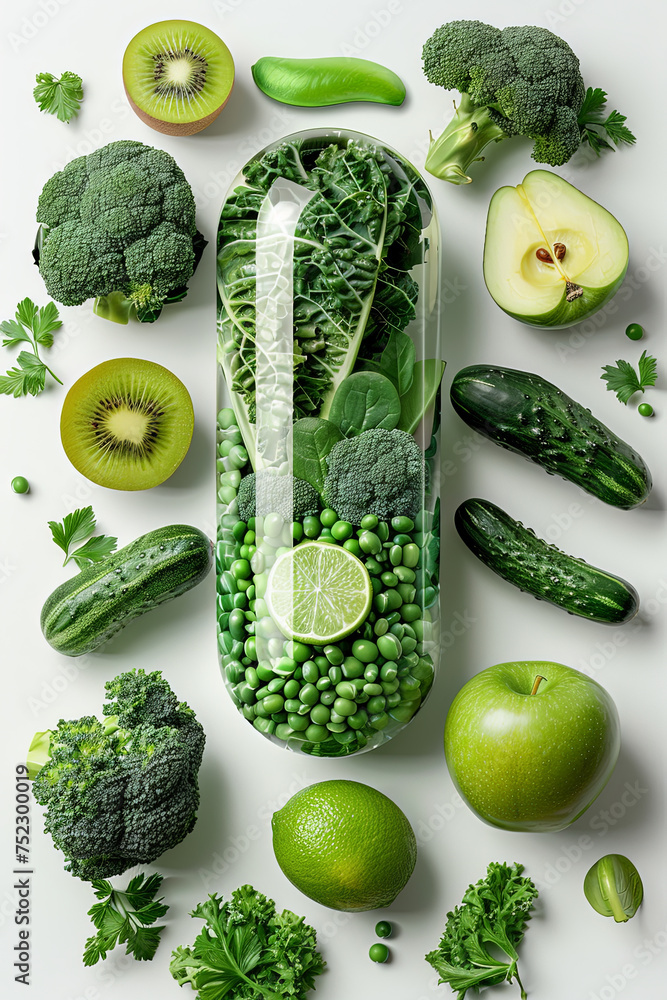 Poster a whimsical interpretation of a car made entirely of various colorful fruits and vegetables, showcas
