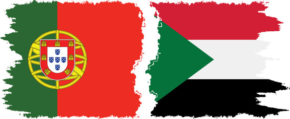 Sudan and Portugal grunge flags connection vector